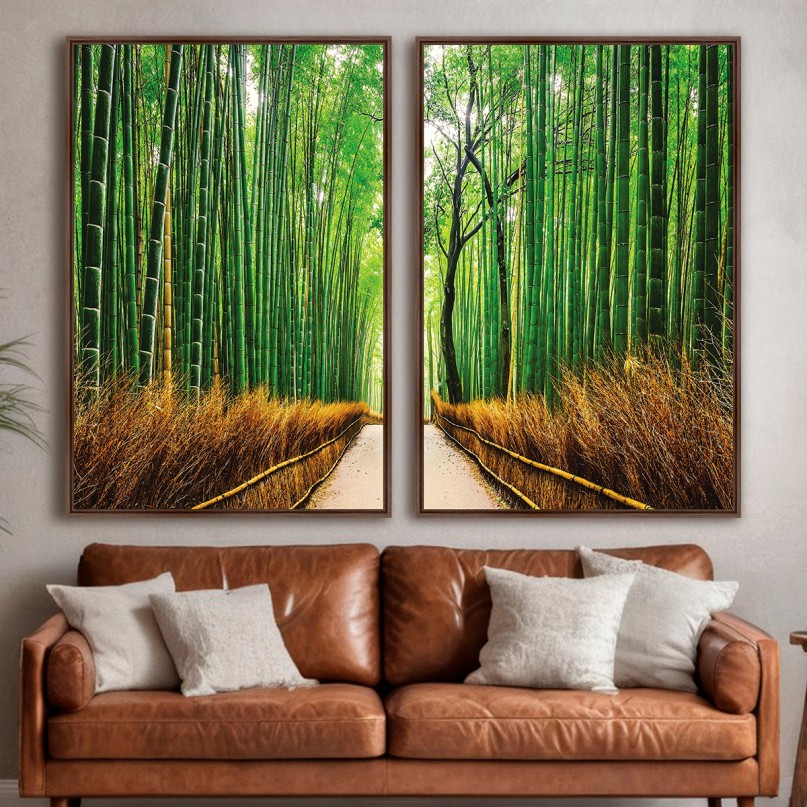 Quadro Floresta de Bambu Oriental - 2 Peças