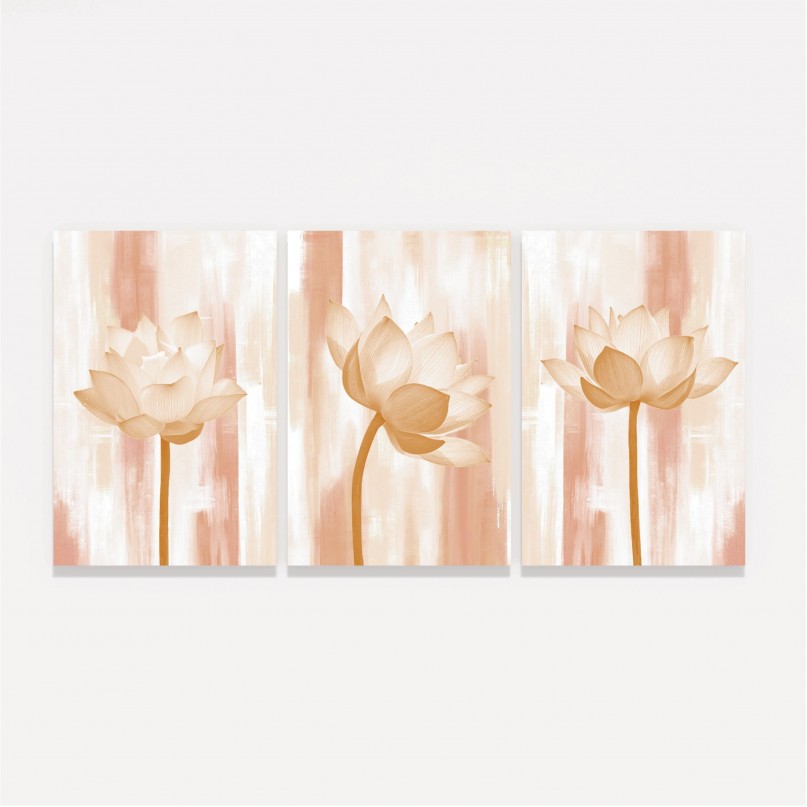 Kit de Quadros Decorativos Flor Floral Flores Lotús Sala Quarto