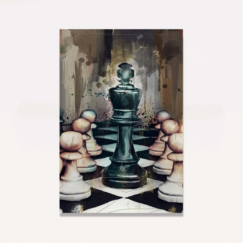 Peça de xadrez preto, rei, elegante padrão em um fundo branco pinturas para  a parede • quadros sucesso, treinamento, inteligente