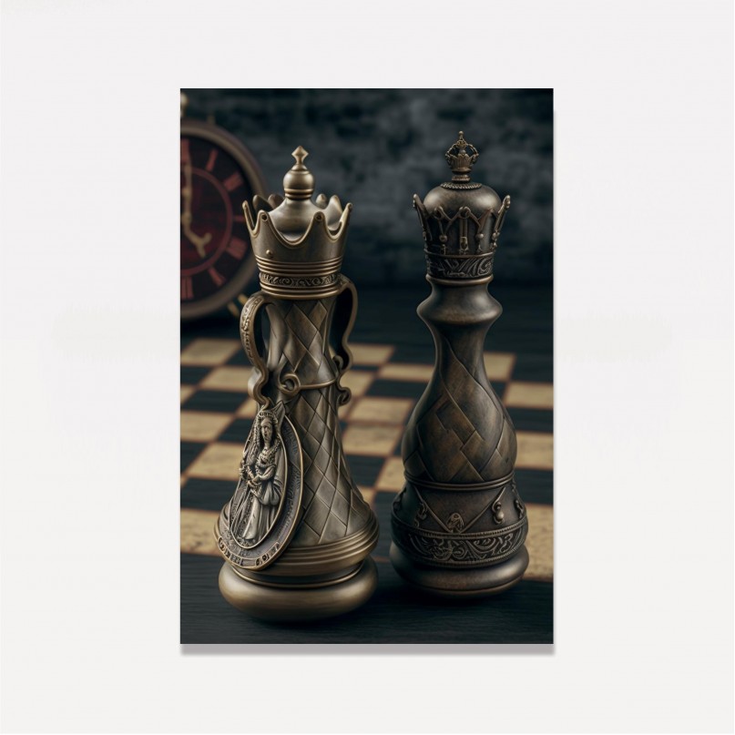 Xadrez de ouro peça cartazes rainha e rei impressão em tela xadrez