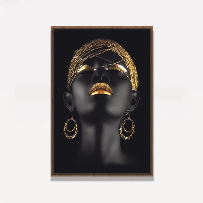 Quadro Mulher Negra Fashion Golden Moderno