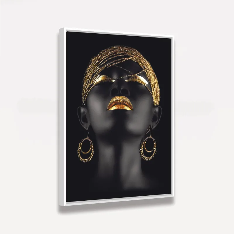 Quadro Mulher Negra Fashion Golden Moderno