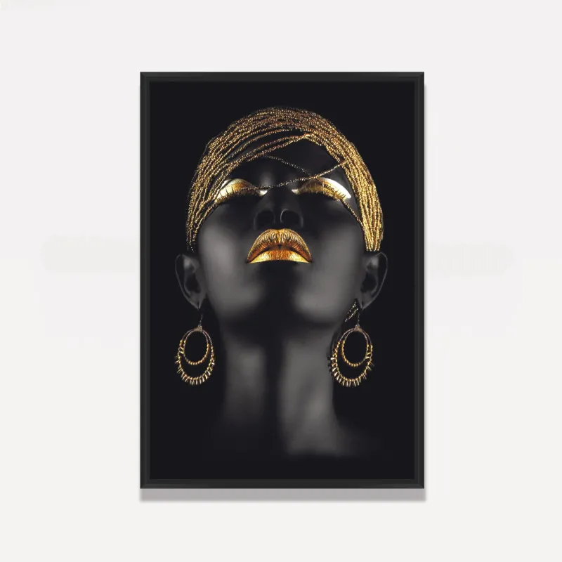 Quadro Mulher Negra Fashion Golden Moderno