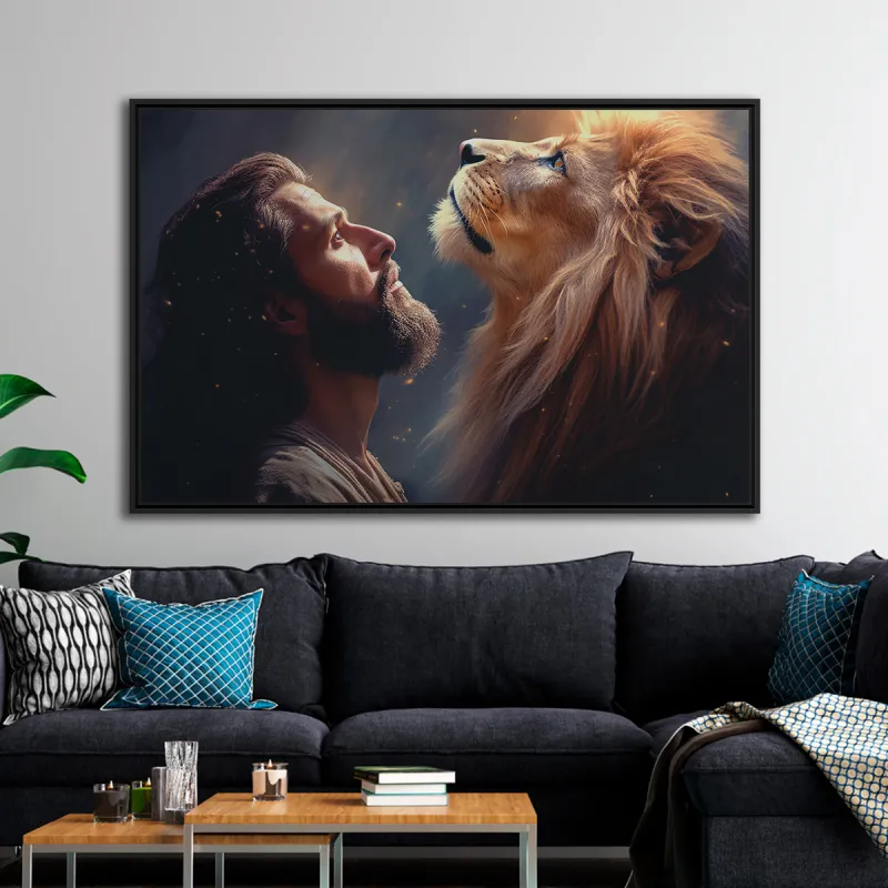 Quadro Jesus e Leão Olhando para o Céu