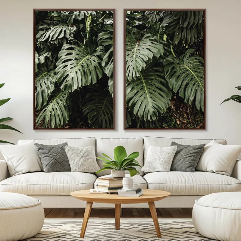 Quadro Folhas Costela de Adão Duo no Jardim - Kit 2 Telas