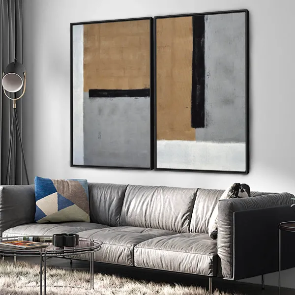 Quadro decorativo Duo Abstrato Marrom com Cinza Black Belts