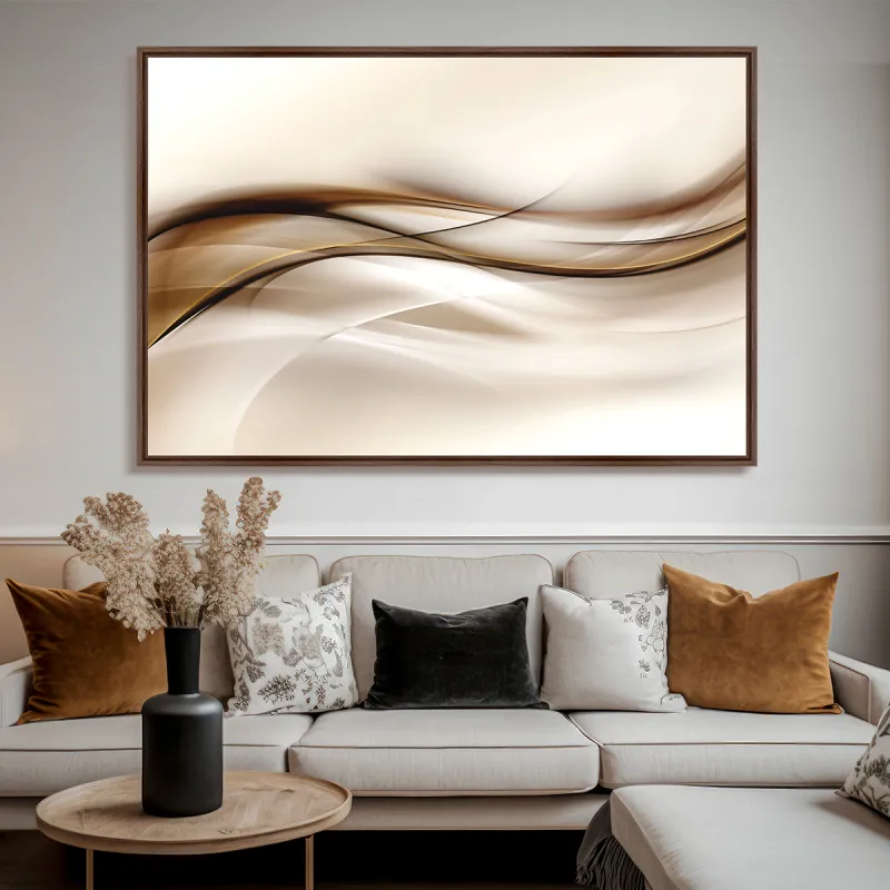 Quadro Abstrato Ondas em Tons Bege com Marrom