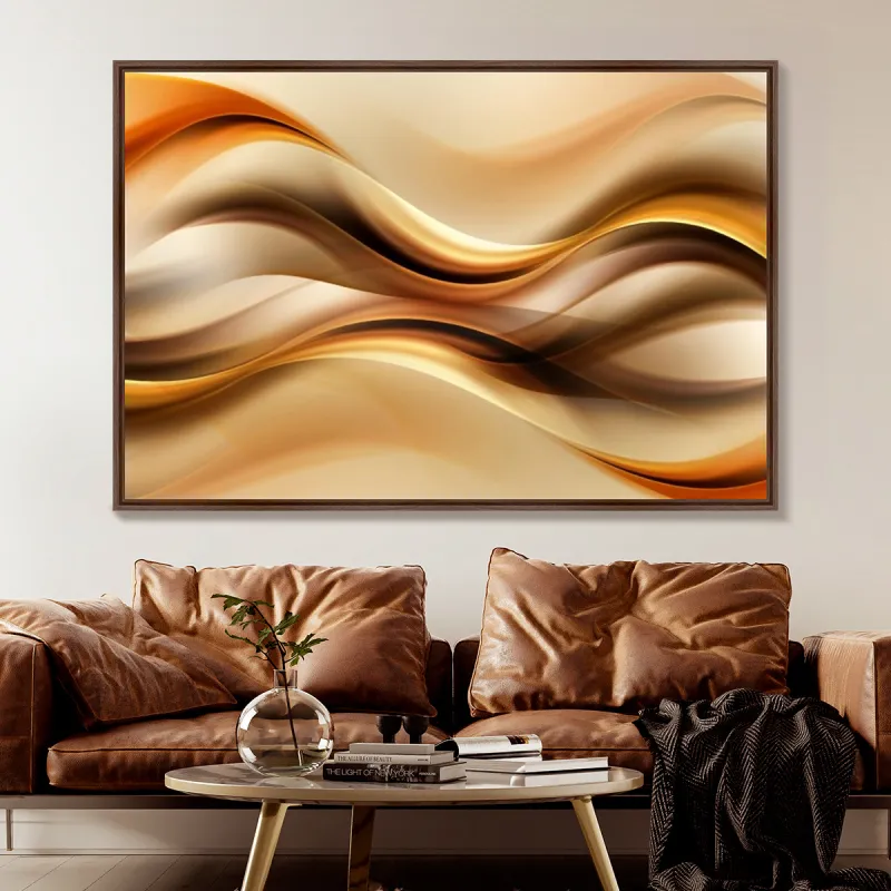 Quadro Abstrato Moderno Ondas Marrom e Dourado