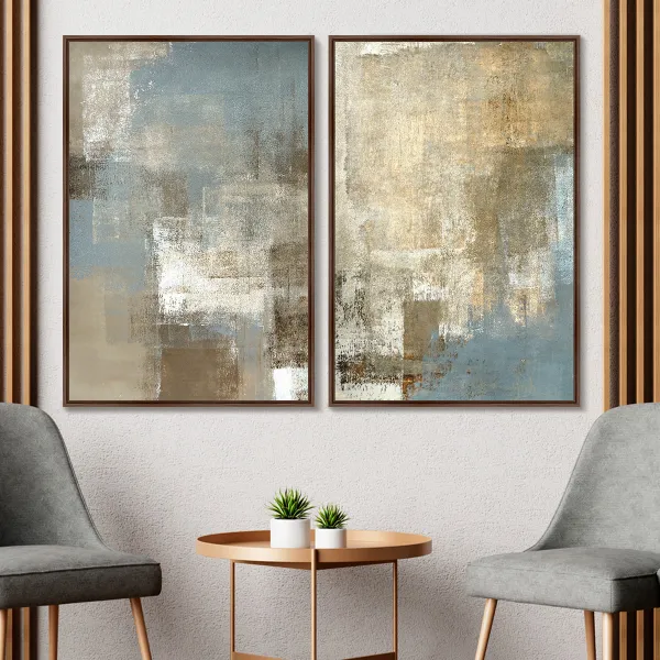 Quadro Abstrato Duo em Arte Moderna Elegance - Bege com Cinza