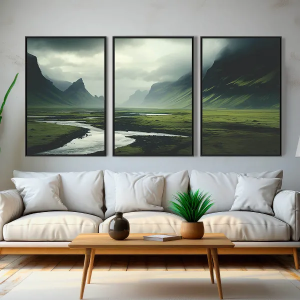 Quadro Trio Paisagem Campo na Islândia