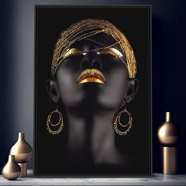 Quadro Mulher Negra Fashion Golden Moderno