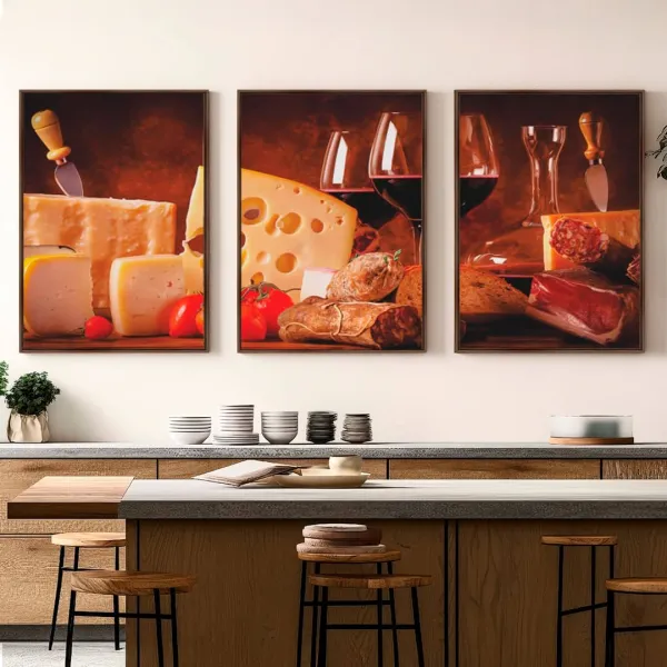 Quadro Charcutaria e Vinho - 3 Peças