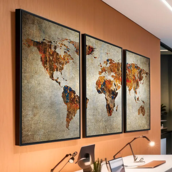Quadro Mapa Mundi em Arte Rústica Vintage decorativo