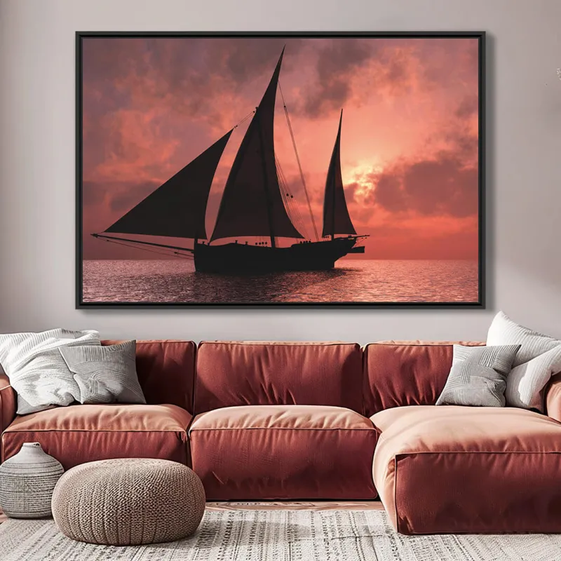 Quadro Barco a Deriva ao Anoitecer