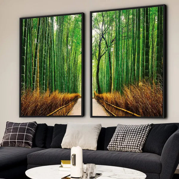 Quadro Floresta de Bambu Oriental - 2 Peças