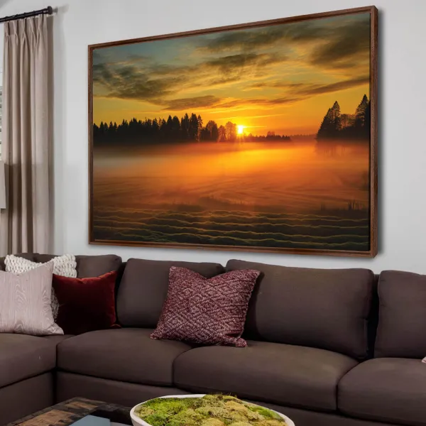 Quadro Paisagem Campo Neblinado ao Amanhecer