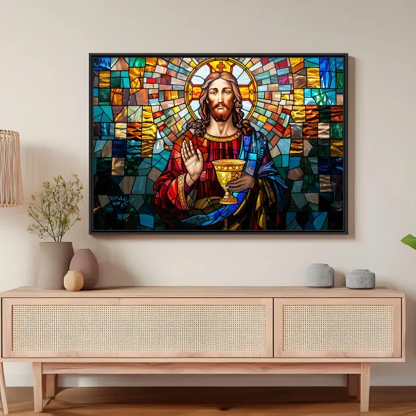 Quadro Comunhão Jesus Cristo Vitral