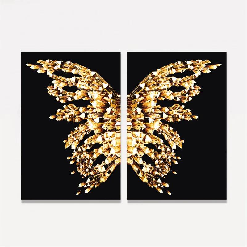 Quadro Abstrato Borboleta Asas Douradas Moderno - Golden On Black