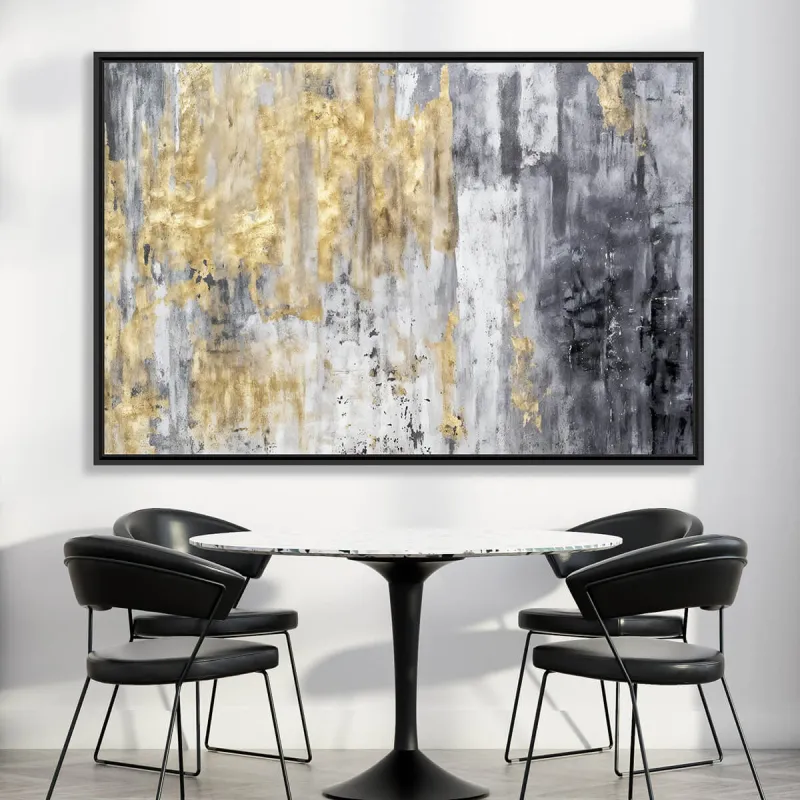 Quadro Abstrato Elegância Metálica Ouro e Cinza