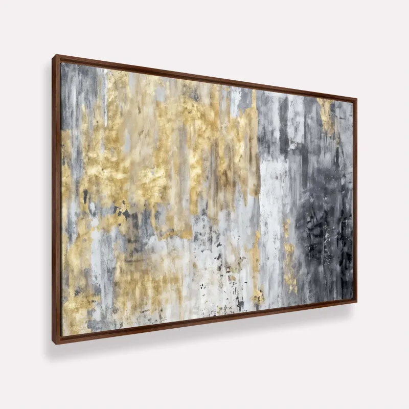 Quadro Abstrato Elegância Metálica Ouro e Cinza