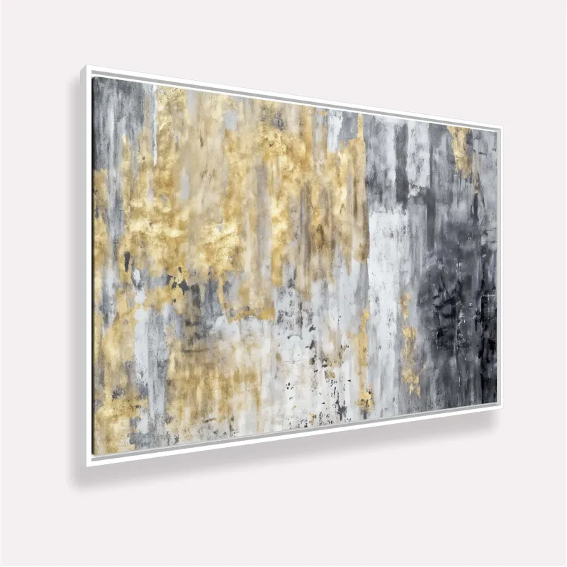 Quadro Abstrato Elegância Metálica Ouro e Cinza