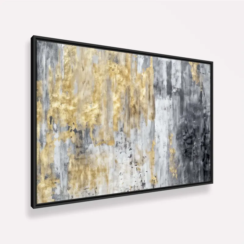 Quadro Abstrato Elegância Metálica Ouro e Cinza