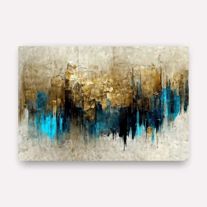 Quadro Artístico Abstrato Aura de Ouro com Azul