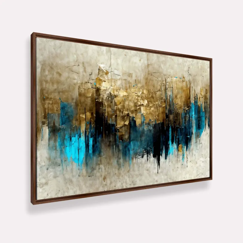 Quadro Artístico Abstrato Aura de Ouro com Azul