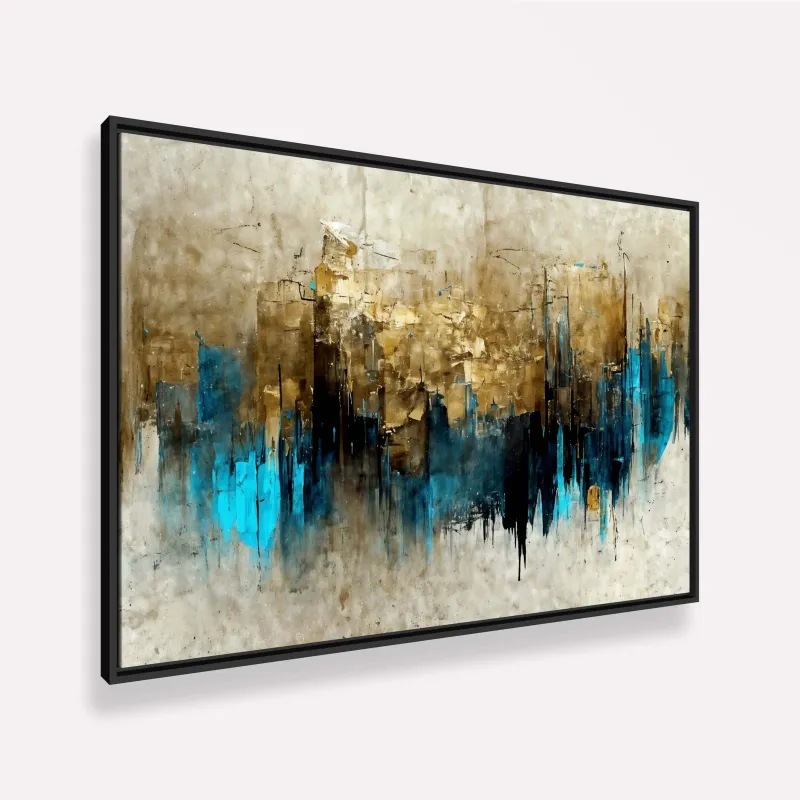 Quadro Artístico Abstrato Aura de Ouro com Azul