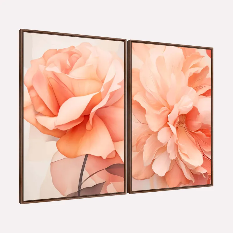 Quadro Belíssima Flor de Rosa e Peônia Tons Suaves Duo