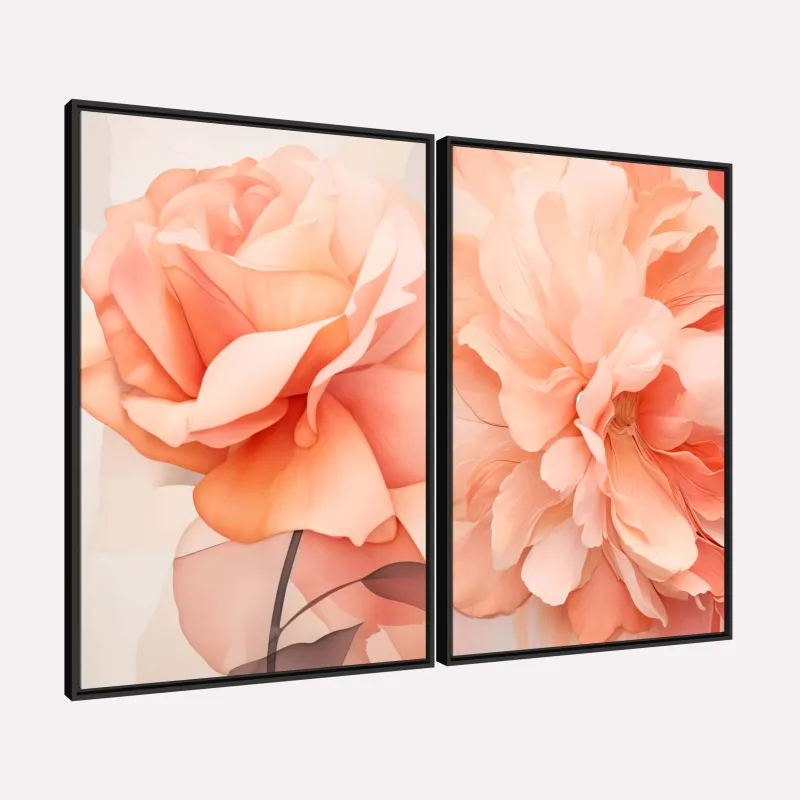 Quadro Belíssima Flor de Rosa e Peônia Tons Suaves Duo