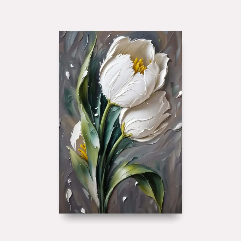 Quadro Flor Elegante Tulipas Brancas em Relevo