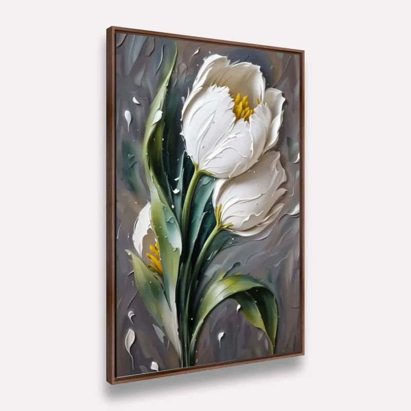 Quadro Flor Elegante Tulipas Brancas em Relevo