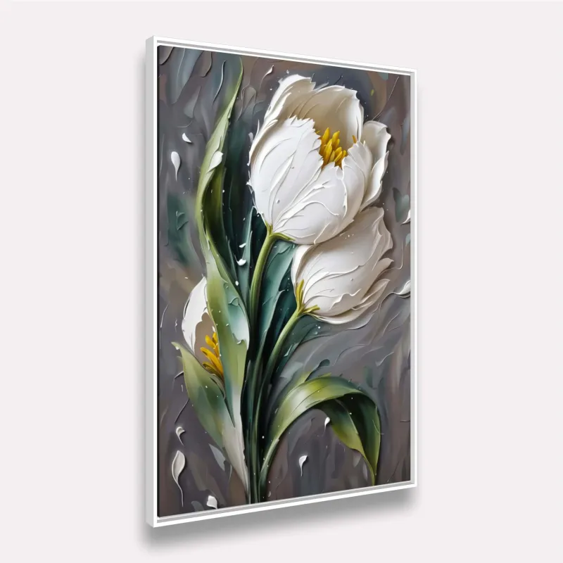 Quadro Flor Elegante Tulipas Brancas em Relevo