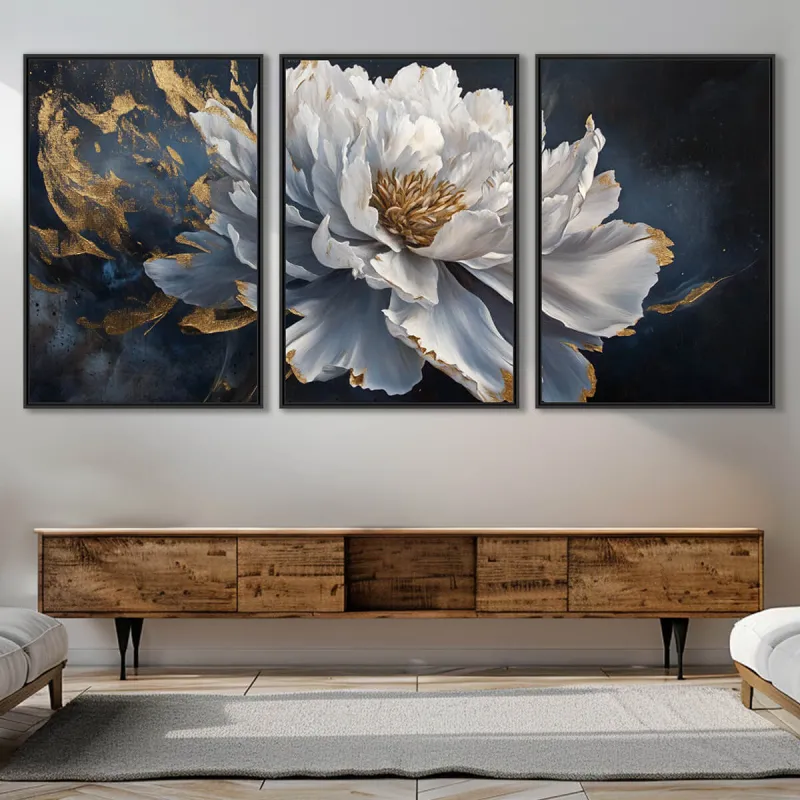 Quadro Flor Imperial Peônia com Detalhes Dourados