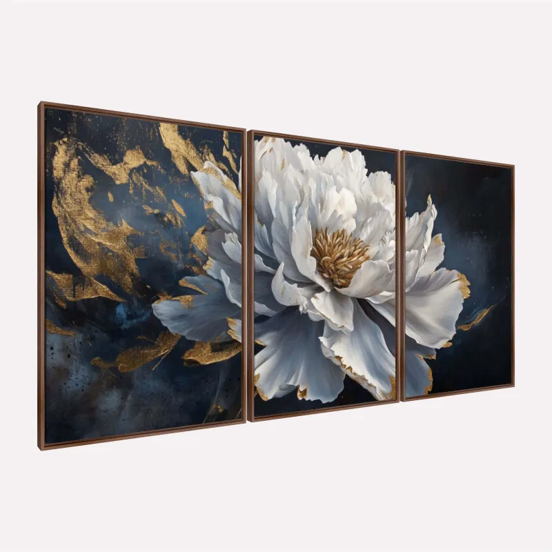 Quadro Flor Imperial Peônia com Detalhes Dourados