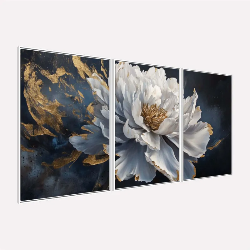 Quadro Flor Imperial Peônia com Detalhes Dourados