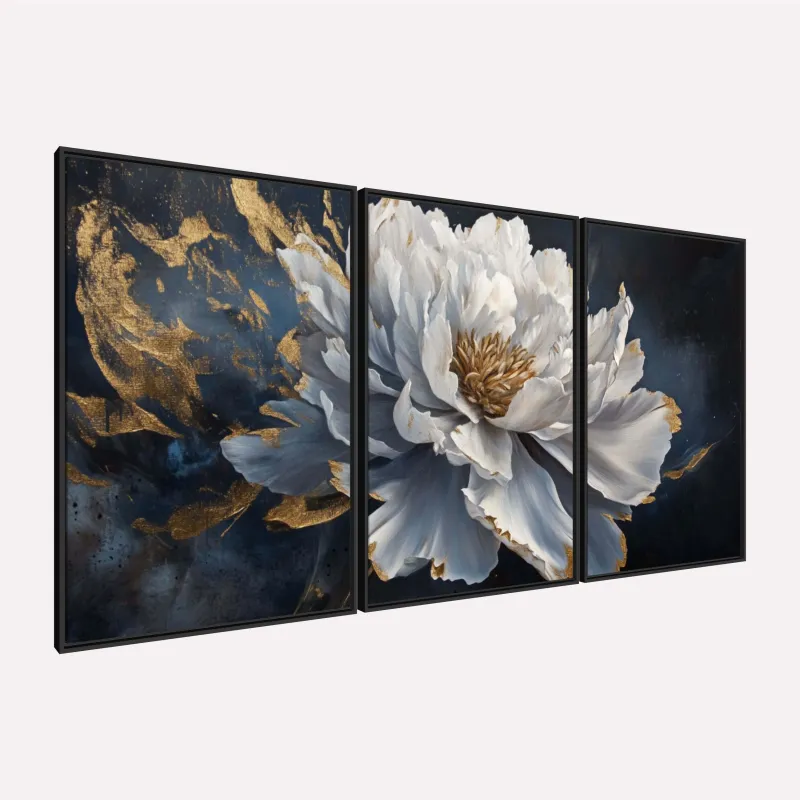 Quadro Flor Imperial Peônia com Detalhes Dourados