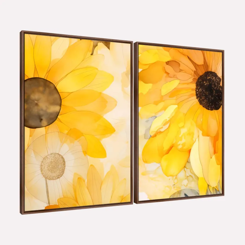 Quadro Girassois Florais Abstrato Duo