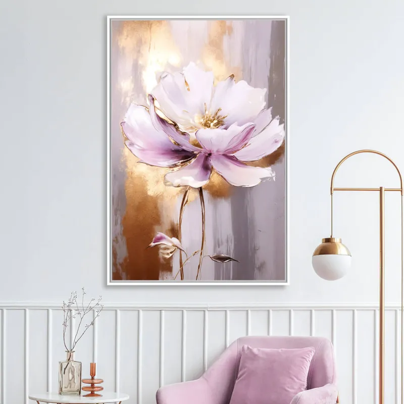 Quadro Maravilhosa Flor Artístico Dourado e Roxo