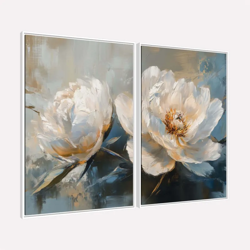 Quadro Peônias Brancas Arte Floral Contemporânea