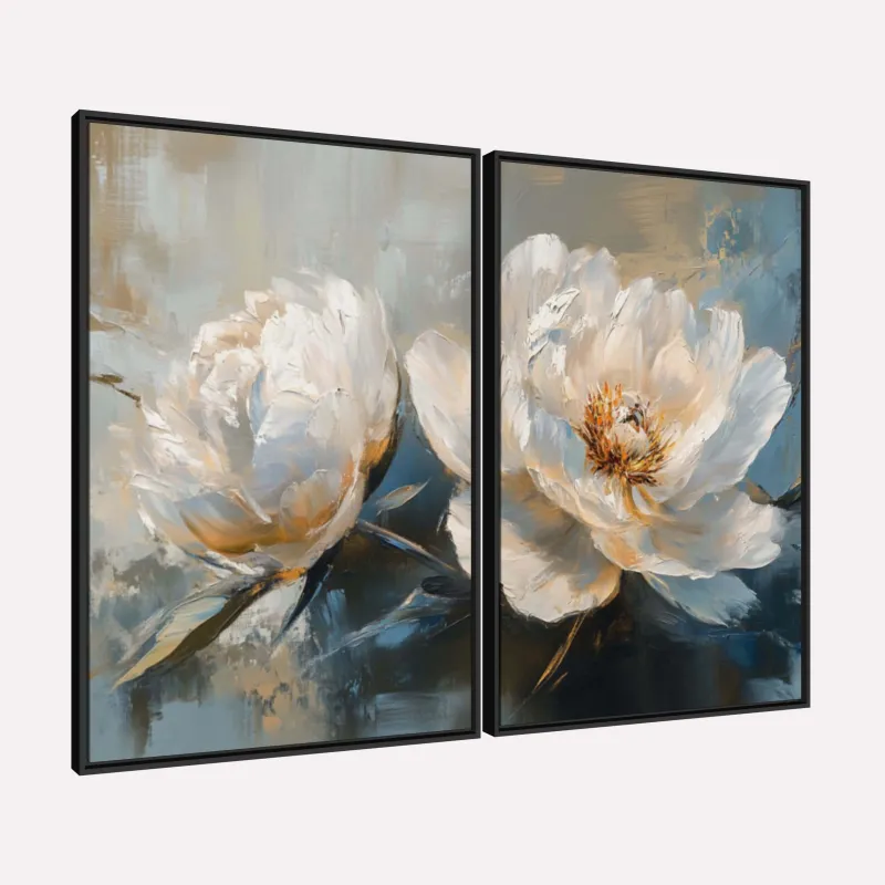 Quadro Peônias Brancas Arte Floral Contemporânea