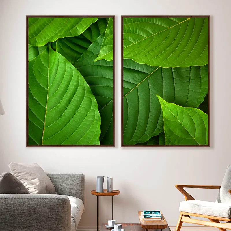 Quadro Folhas Texturas Naturais Verde Clássico