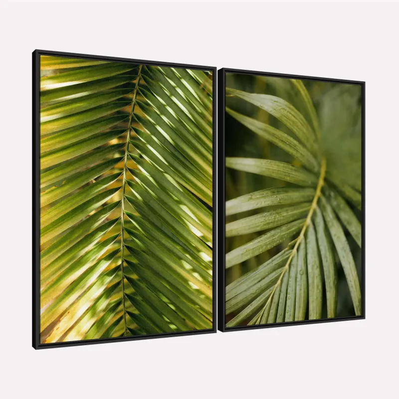 Quadros Folhagens Essência Tropical em Tons Verdes