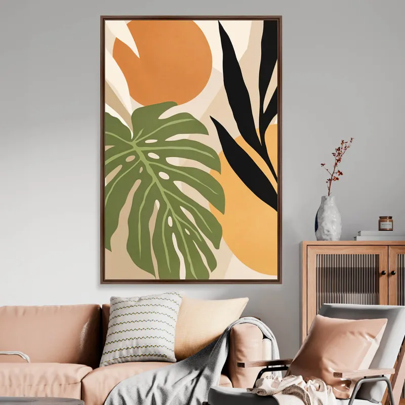 Quadro Folhagens Abstrato em Boho Art