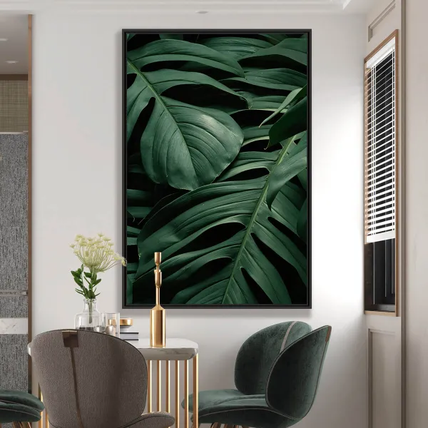 Quadro Folhas Naturais Costela de Adão Verde Escuro