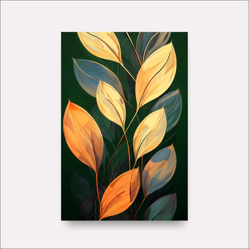 Quadro Ramo de Folhas Moderna Verde com Dourado