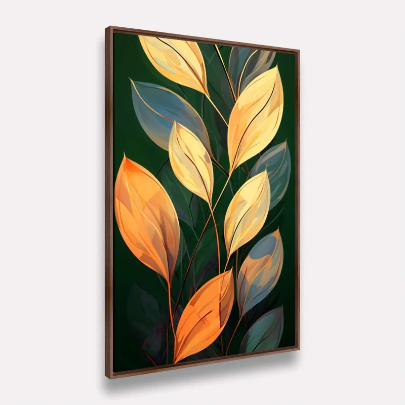 Quadro Ramo de Folhas Moderna Verde com Dourado