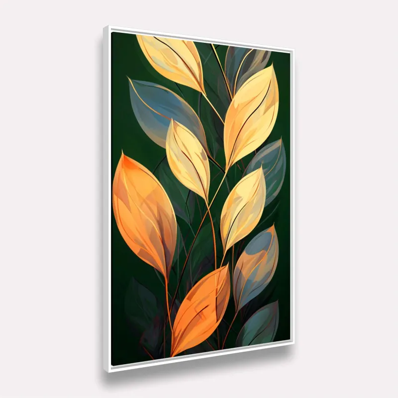 Quadro Ramo de Folhas Moderna Verde com Dourado