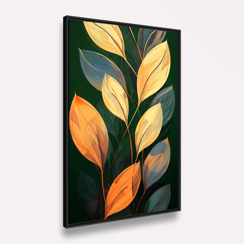 Quadro Ramo de Folhas Moderna Verde com Dourado